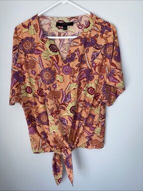 Marc New York Floral Tie-Front Women’s Top - Orange & Purple